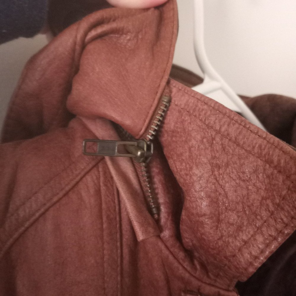VTG Heavy Long Hooded Brown Leather Jacket - Picture 8 of 16